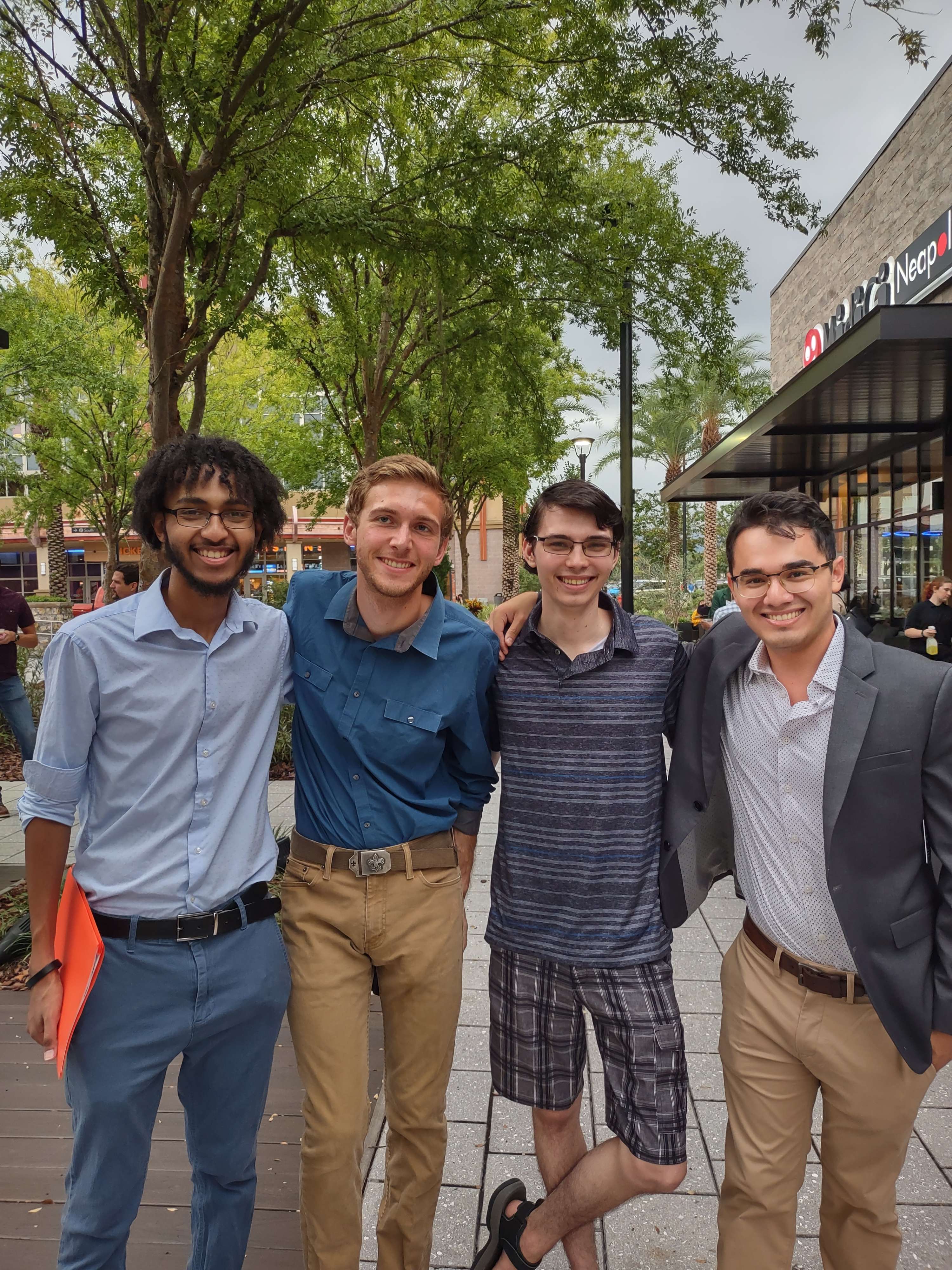 SSD members Yonas Bahre, Trevor Richardson, Blake Anderson, and Eric Navar at a Fall 2022 networking event.