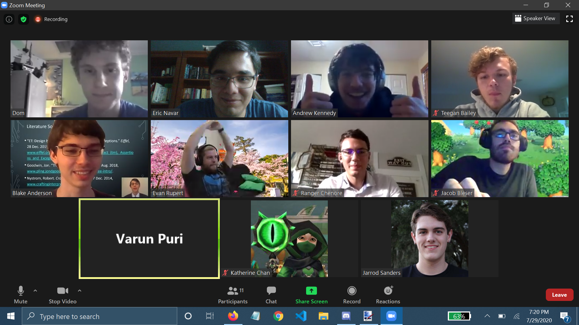 SSD members meeting online over Zoom during Summer 2020.